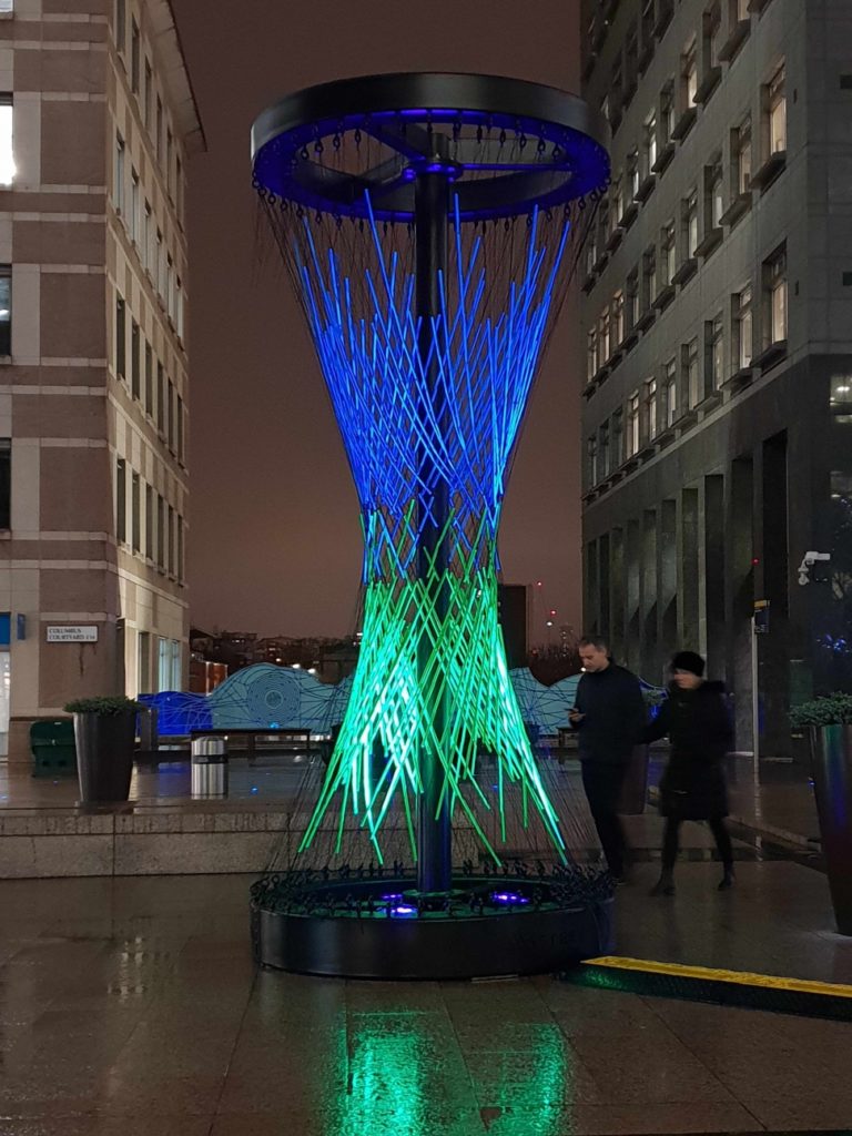 galvanised time and tide sculpture at canary wharf winter lights full size