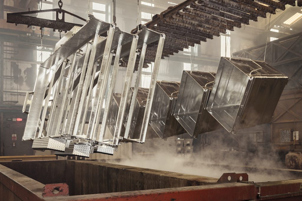 Hot dip galvanized trailer chassis post-passivation